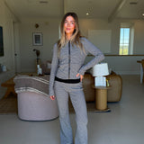 Jenna Striped Zip Up Sweatshirt and Flare Pants Set- Grey/Black Stripe