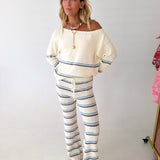 Elle Striped Knit Sweater and Pant Set - Off White