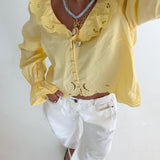 Emory Embroidery Ruffle Top - Butter Yellow
