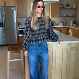 Naomi Plaid Long Sleeve Top - Black