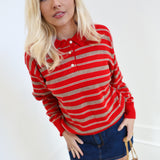April Stripe Polo Sweater - Red Combo