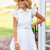 Fancy Ruffle Sleeve Mini Dress - Off White
