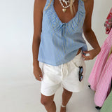 Hallie Ruched Halter Top - Blue