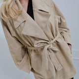 Hayley Faux Suede Belted Trench Coat - Beige
