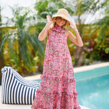 Sophie Frill Neck Maxi Dress - Pink/Red