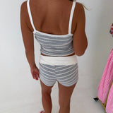 Rylee Ribbed Stripe Tank and Shorts Set - Heather Grey