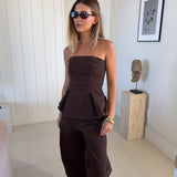 Peyton Strapless Top and Barrel Pants Set - Dark Brown