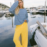Fancy Striped Oversized Long Sleeve Top - Malibu Blue