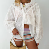 Avery Eyelet Cotton Long Sleeve Blouse - Off White