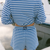 Fancy Striped Oversized Long Sleeve Top - Malibu Blue