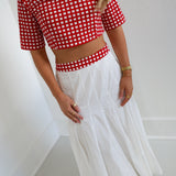 Josie Double Layer Pleated Maxi Skirt - White/Red