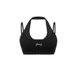 Halter Double Layer Bra - Black/Polka