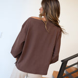 Kinley Off The Shoulder Crewneck - Brown