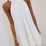 Aspen Pleated Mini Halter Dress - White