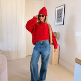 Catie Braided Knit Sweater Top - Red