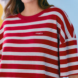 Essential Striped Oversized Tee - Crimson