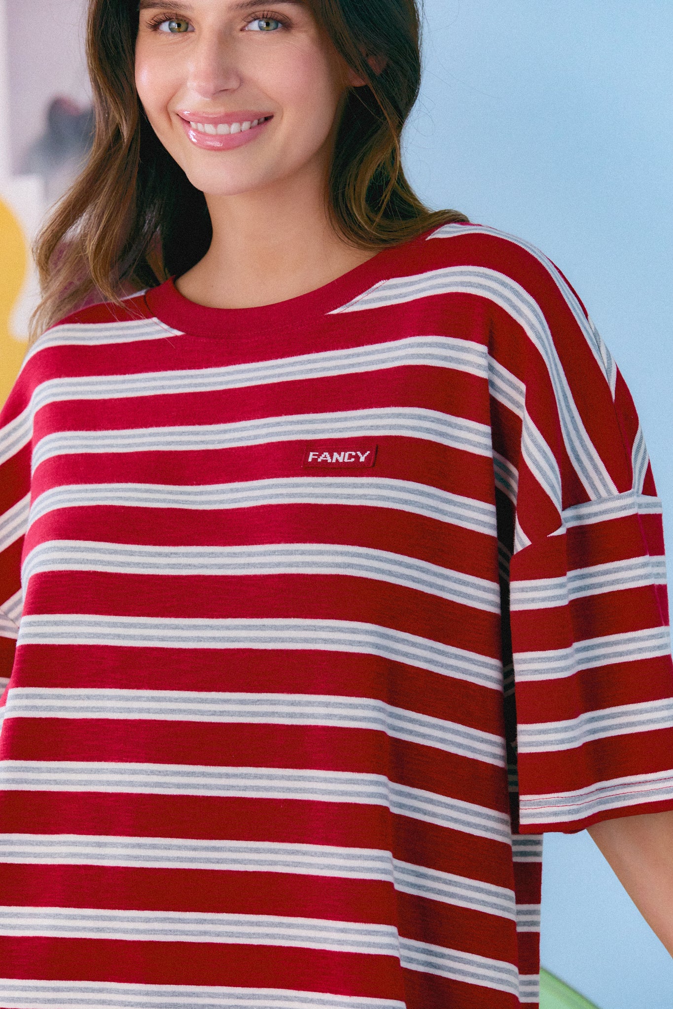 Essential Striped Oversized Tee - Crimson