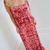 Alma Floral Peplum Maxi Dress - Salmon Red