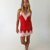 Anna Polka Dot Lace Mini Dress - Red