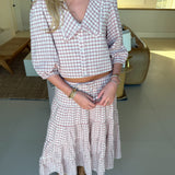 Nat Plaid Button Blouse Top - Red