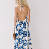 Renley Halter Neck Maxi Dress - White/Blue