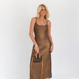 Kimber Metalic Maxi Dress - Brown