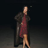 Carolina Faux Leather Long Coat - Brown