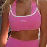 Halter Double Later Bra - Pink/Polka