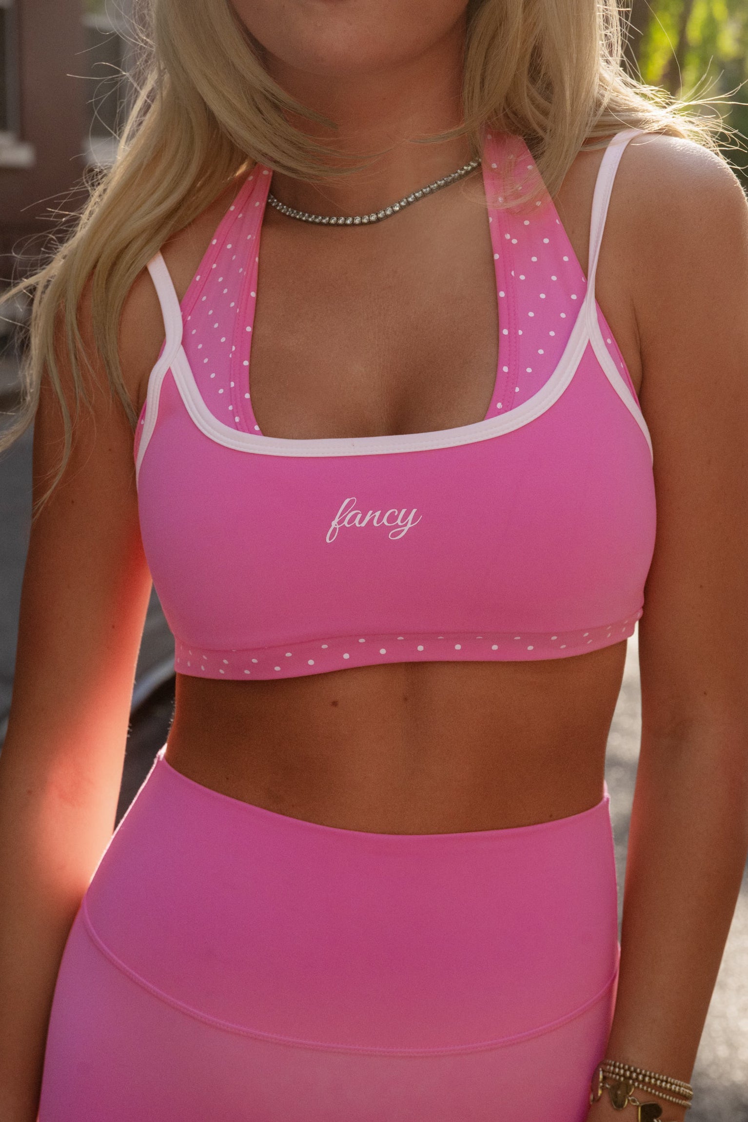 Halter Double Later Bra - Pink/Polka