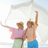 Fancy Buttoned Striped Short Sleeve Top