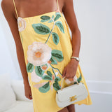 Brook Floral Applique Mini Dress -Yellow