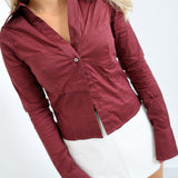 Gia Button Long Sleeve Top - Burgundy
