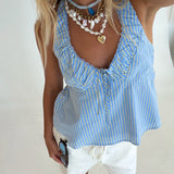 Hallie Ruched Halter Top - Blue