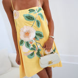 Brook Floral Applique Mini Dress -Yellow