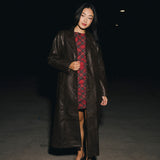 Carolina Faux Leather Long Coat - Brown