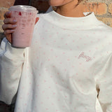 Fancy Oversized French Terry Mockneck - Pearl Pink Allover Hearts
