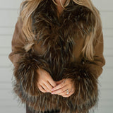 Suede Faux Fur Trim Jacket - Jave Brown