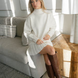 Taylor Turtleneck Sweater and Mini Skirt Set - Cream