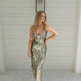 Roxy V Neck Sequin Dress - Gold/Black