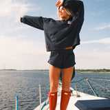 Fancy Oversized Quarter Zip Pullover - Navy