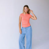 Jenna Cap Sleeve Top - Orange
