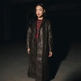 Carolina Faux Leather Long Coat - Brown