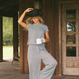 Fancy Striped Button Pants - Glacier/Chocolate (PREORDER 3 WEEKS)