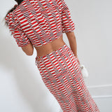 Brooklyn Bubble Sleeve Maxi Skirt Set- Red/Burgundy