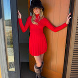 Leighton Pleated Mini Sweater Dress - Red