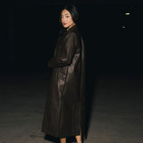 Carolina Faux Leather Long Coat - Brown