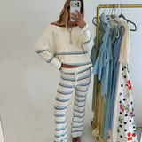 Elle Striped Knit Sweater and Pant Set - Off White