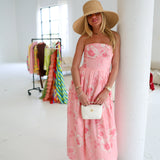 Madeline Strapless Midi Dress - Pink Floral