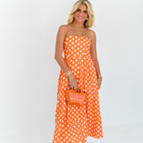 Amaya Strapless Polka Dot Midi Dress - Orange