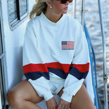Oversized Terry Sport Stripe Mockneck - White (PREORDER)